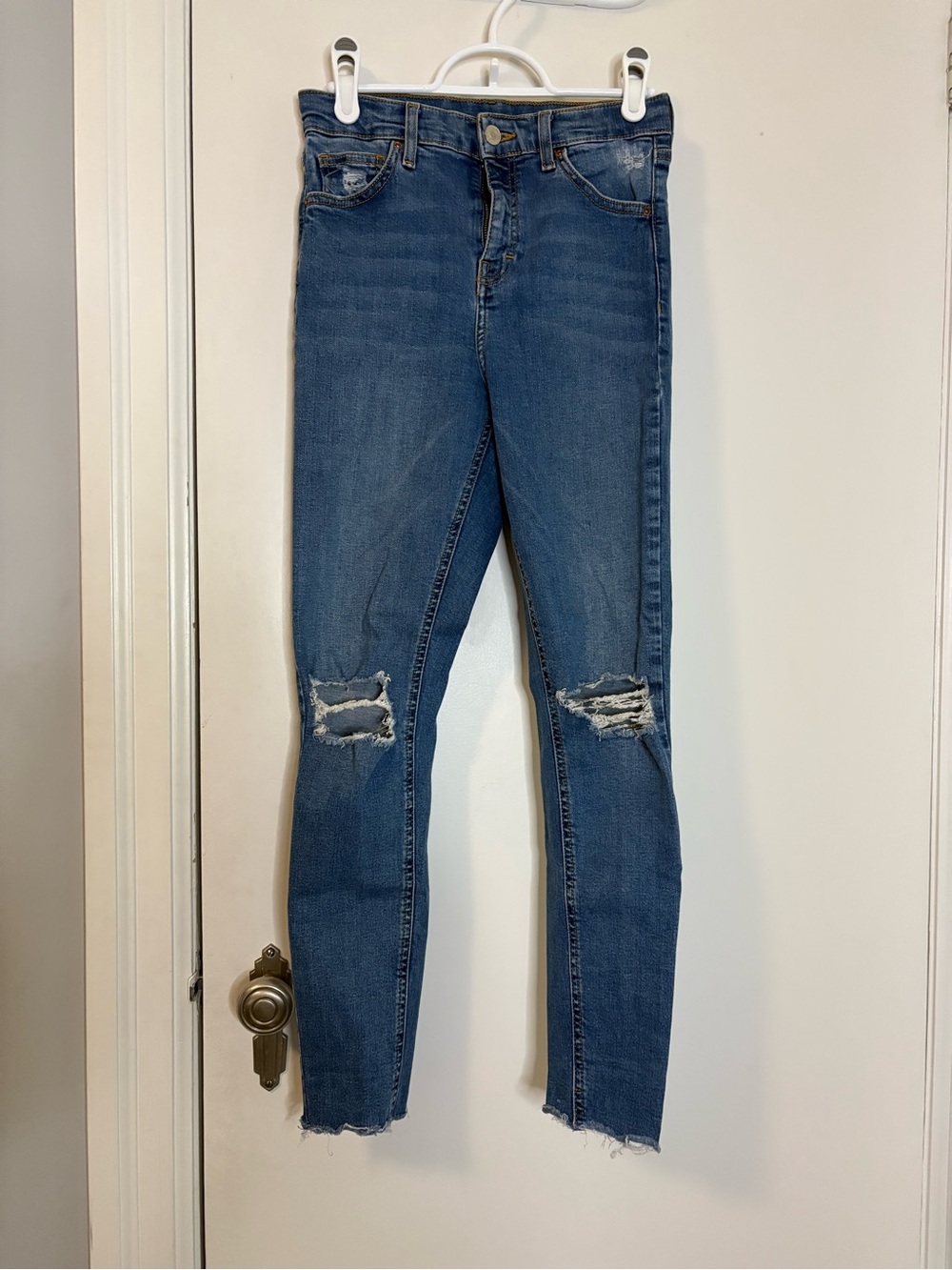 Topshop Blue Distressed Skinny Jeans